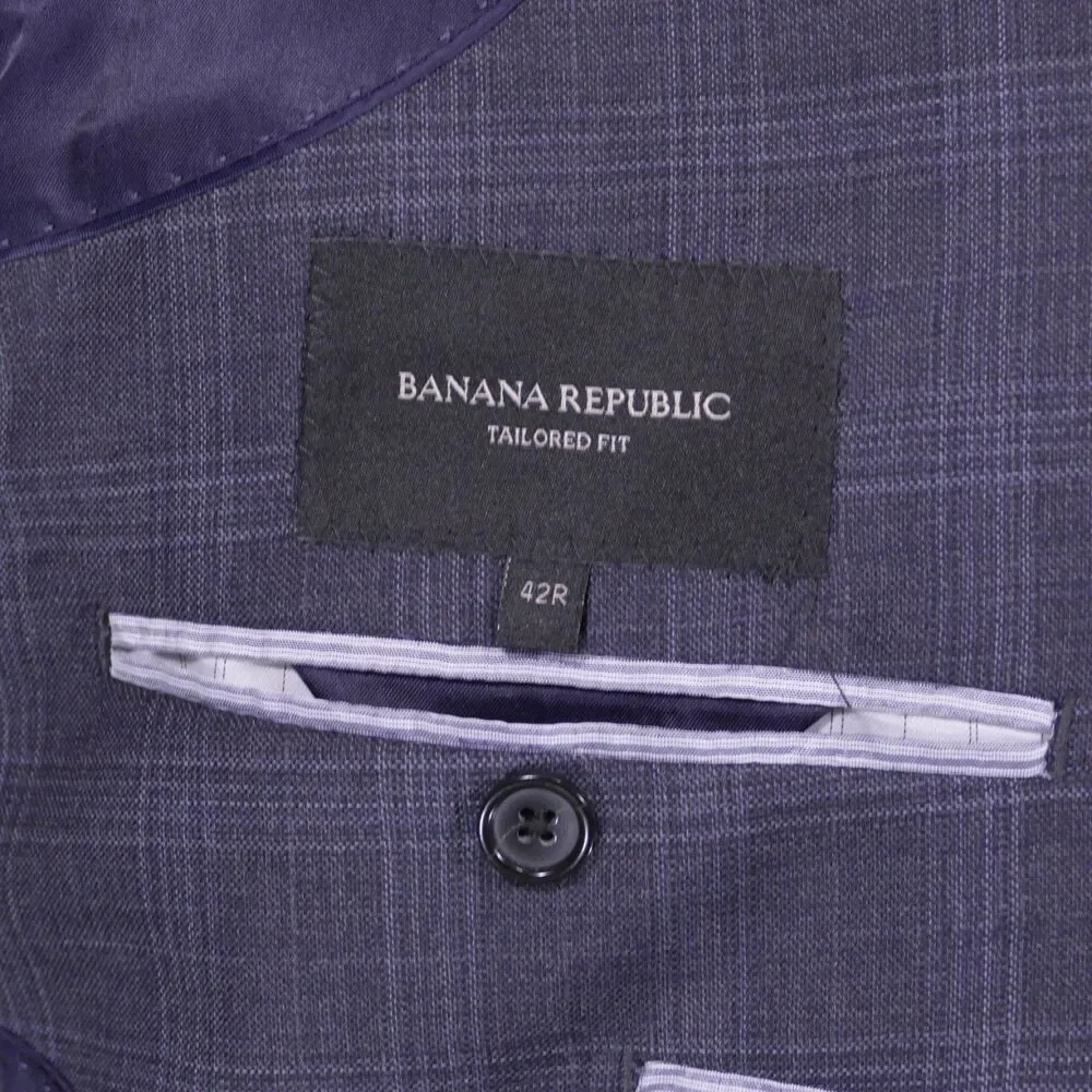 Banana Republic Sport Coat Blazer Mens 42R Tailored Fit Blue Plaid Two Button